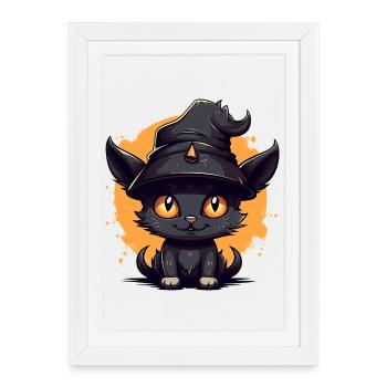 Witch cat in Halloween look - cat - Framed poster (27 × 37 cm) - white - Front