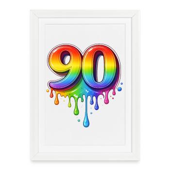 90 Rainbow Retro Number - Framed poster (27 × 37 cm) - white - Front