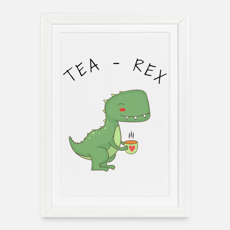 Lustige T-Rex-Teezeit - Gerahmtes Poster (27 × 37 cm) - Weiß