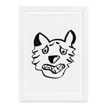 Loup Noir Lignes Graffiti - Affiche encadrée (27 × 37 cm) - blanc - Devant