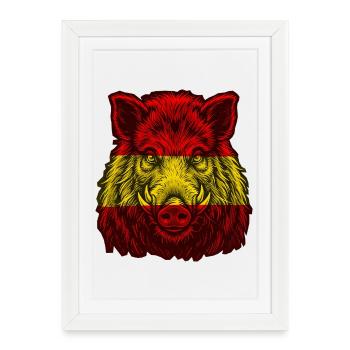 Sanglier Drapeau espagnol espagnol - Affiche encadrée (27 × 37 cm) - blanc - Devant