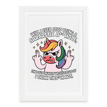 Provocative unicorn with middle finger sarcasm - Framed poster (27 × 37 cm) - white - Front