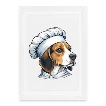 Chef Beagle Cartoon Humour de cuisine en cuisine - Affiche encadrée (27 × 37 cm) - blanc - Devant