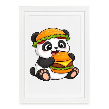 Cute Panda Cartoon Burger Fast Food Food - Framed poster (27 × 37 cm) - white - Front