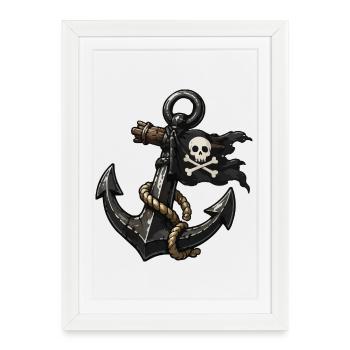 Ancre de pirate avec crâne - Affiche encadrée (27 × 37 cm) - blanc - Devant