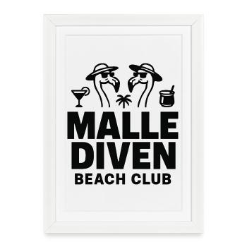 Malle Diven Beach Club Flamingo Mallorca Party - Affiche encadrée (27 × 37 cm) - blanc - Devant