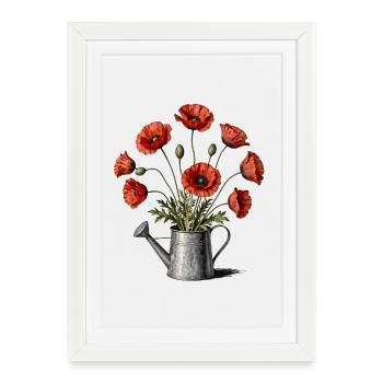 Coquelicots dans un arrosoir - Affiche encadrée (27 × 37 cm) - blanc - Devant