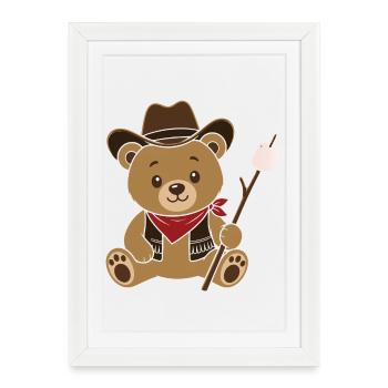 Cowboy Teddy Bear with Marshmallow Campfire Motif - Framed poster (27 × 37 cm) - white - Front