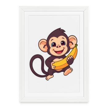 Cute Funny Monkey with Banana Gift - Framed poster (27 × 37 cm) - white - Front
