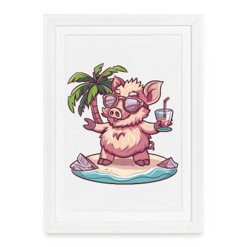 Cochon Été Sanglier - Affiche encadrée (27 × 37 cm) - blanc - Devant
