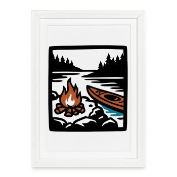 Icône de la forêt de canoë au feu de camp - Affiche encadrée (27 × 37 cm) - blanc - Devant