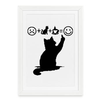 Cat Black Coffee Design Minimalist Humor - Framed poster (27 × 37 cm) - white - Front