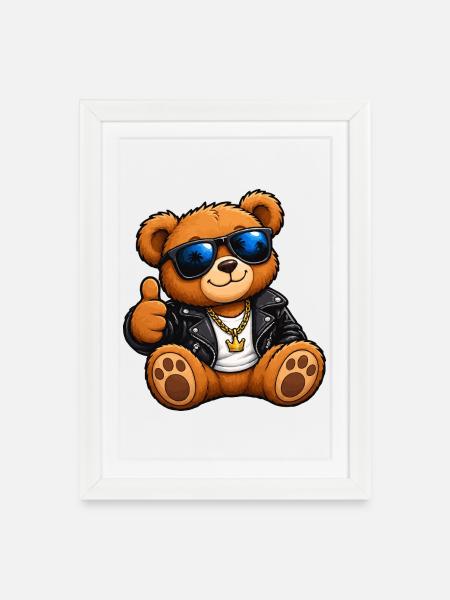 Bär in Lederjacke Streetwear - Gerahmtes Poster (27 × 37 cm) - Weiß