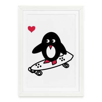 pingouin avec le skate-board - Affiche encadrée (27 × 37 cm) - blanc - Devant