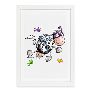 Vache marine dessin animé - Affiche encadrée (27 × 37 cm) - blanc - Devant