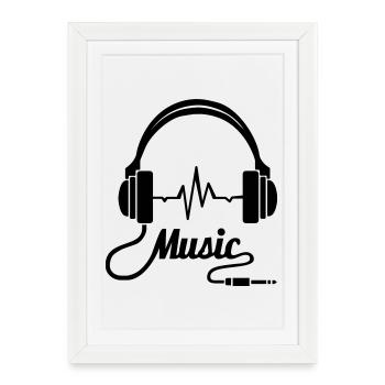 Écouteurs de musique! - Affiche encadrée (27 × 37 cm) - blanc - Devant
