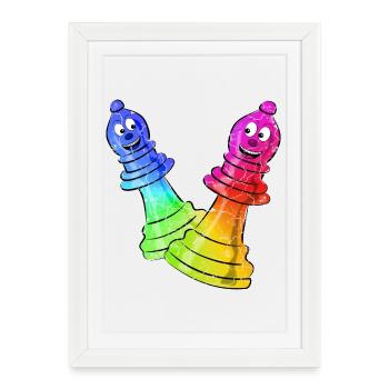 Pièces d’échecs aux couleurs néon - Affiche encadrée (27 × 37 cm) - blanc - Devant