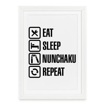 Eat Sleep Nunchaku Repeat - Affiche encadrée (27 × 37 cm) - blanc - Devant