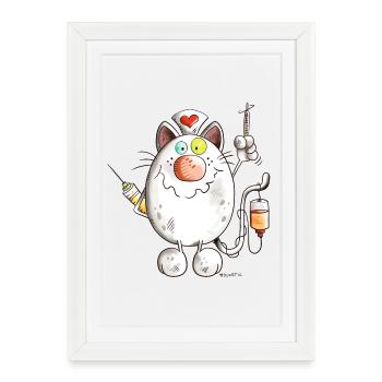 Infirmière chat avec coeur - Cartoon - cadeau - Affiche encadrée (27 × 37 cm) - blanc - Devant