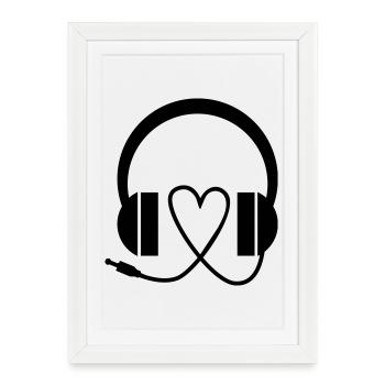 Casque Musique romantique - Affiche encadrée (27 × 37 cm) - blanc - Devant