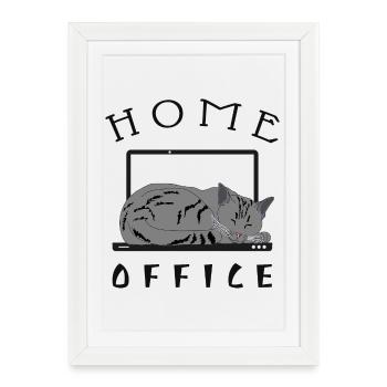 Chat relaxant dans le bureau à domicile - Affiche encadrée (27 × 37 cm) - blanc - Devant