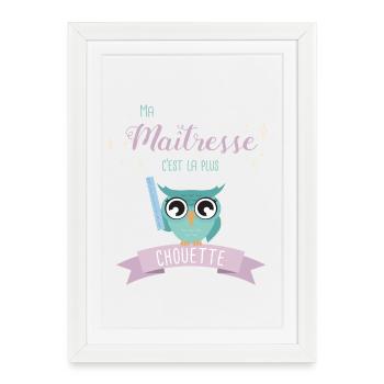 Hibou Maîtresse Chouette Illustration - Affiche encadrée (27 × 37 cm) - blanc - Devant