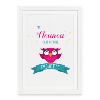 Design Hibou Mignon pour Nounou Super Chouette - Affiche encadrée (27 × 37 cm) - blanc - Devant