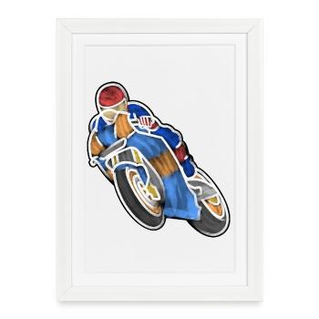 Wheelie à la course de moto - aquarelles lumineuses - Affiche encadrée (27 × 37 cm) - blanc - Devant
