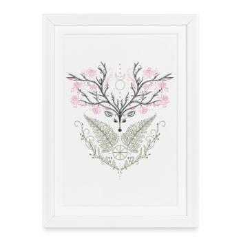 Deer Antlers Cherry Blossom Fern - Framed poster (27 × 37 cm) - white - Front