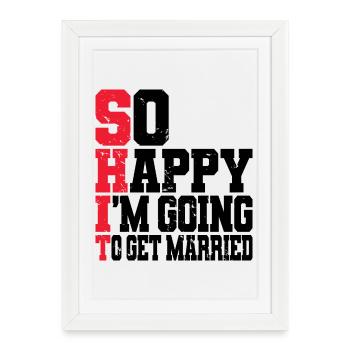 Drôle d’enterrement de vie de garçon Fiançailles Mariage Marié - Affiche encadrée (27 × 37 cm) - blanc - Devant