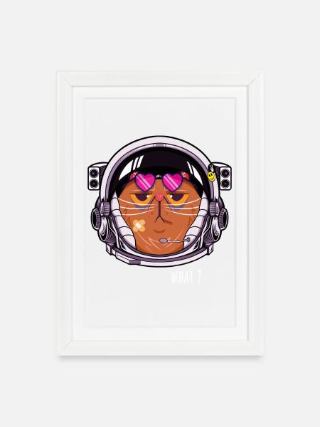 Kosmokatze - Gerahmtes Poster (27 × 37 cm) - Weiß
