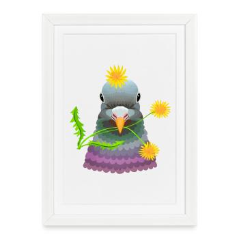 Dandelion pigeon - Framed poster (27 × 37 cm) - white - Front
