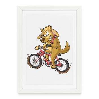 Chien motard / chien de vélo - Affiche encadrée (27 × 37 cm) - blanc - Devant