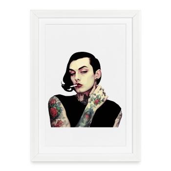 Gothic Tattooed Woman with Cigarette - Framed poster (27 × 37 cm) - white - Front