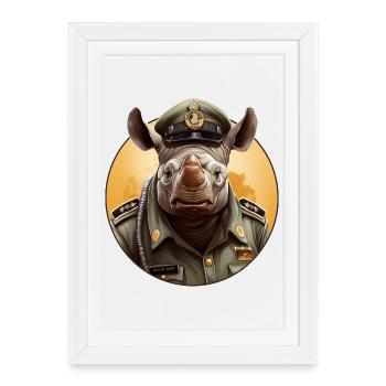 Police des rhinocéros - Affiche encadrée (27 × 37 cm) - blanc - Devant