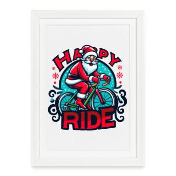 Illustration de vélo de Père Noël festif - Affiche encadrée (27 × 37 cm) - blanc - Devant