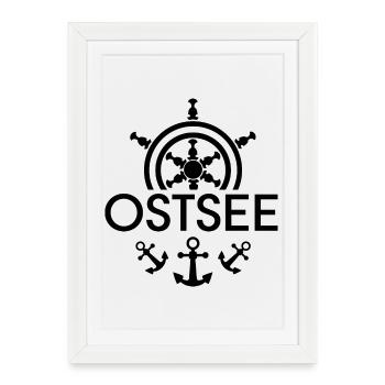 Baltic Sea Steering Wheel Anchor Symbol Logo Graphic icon - Framed poster (27 × 37 cm) - white - Front