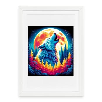 Le loup hurle à la lune - Affiche encadrée (27 × 37 cm) - blanc - Devant