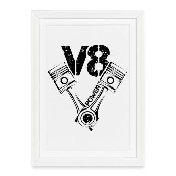 V8 Power Piston Muscle Cars Illustration Engine - Framed poster (27 × 37 cm) - white - Front