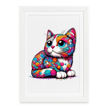 Chat - Affiche encadrée (27 × 37 cm) - blanc - Devant
