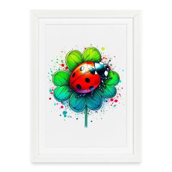 Coccinelle sur un trèfle à quatre feuilles - Affiche encadrée (27 × 37 cm) - blanc - Devant