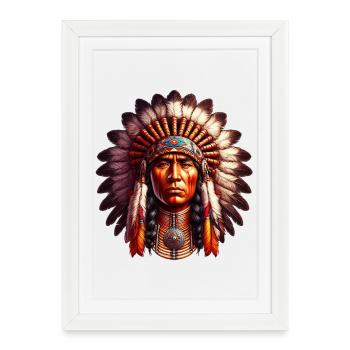 Amérindien Américain - Affiche encadrée (27 × 37 cm) - blanc - Devant