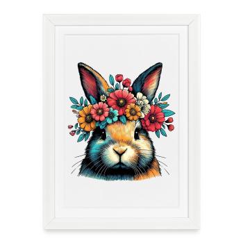 Rabbit with Flowers - Framed poster (27 × 37 cm) - white - Front