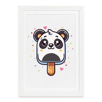 Motif de glace panda mignon pour l’été - Affiche encadrée (27 × 37 cm) - blanc - Devant
