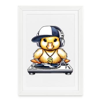 motif de nana cool en tant que DJ avec des écouteurs - Affiche encadrée (27 × 37 cm) - blanc - Devant