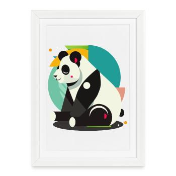 Panda géométrique – minimaliste et mignon - Affiche encadrée (27 × 37 cm) - blanc - Devant