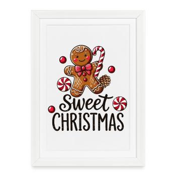Cheerful gingerbread man with candy cane - Framed poster (27 × 37 cm) - white - Front