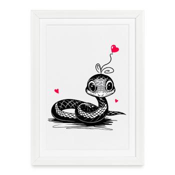 Serpent avec ballon coeur - Heartful Creatures - Affiche encadrée (27 × 37 cm) - blanc - Devant