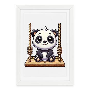 Mignon panda de dessin animé sur l’aire de jeux de balançoire - Affiche encadrée (27 × 37 cm) - blanc - Devant