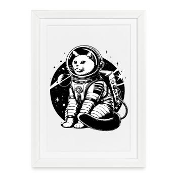 Chat astronaute - Affiche encadrée (27 × 37 cm) - blanc - Devant
